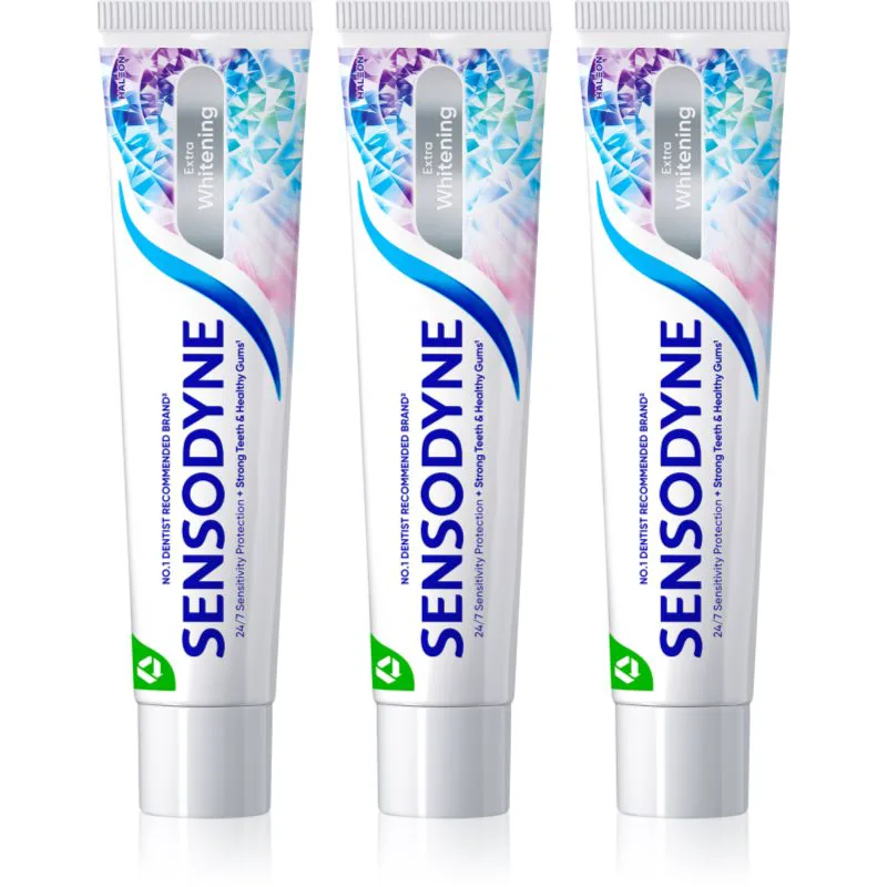 Sensodyne Extra Whitening λευκαντική οδοντόκρεμα με φθόριο για ευαίσθητα δόντια 3x75 μλ