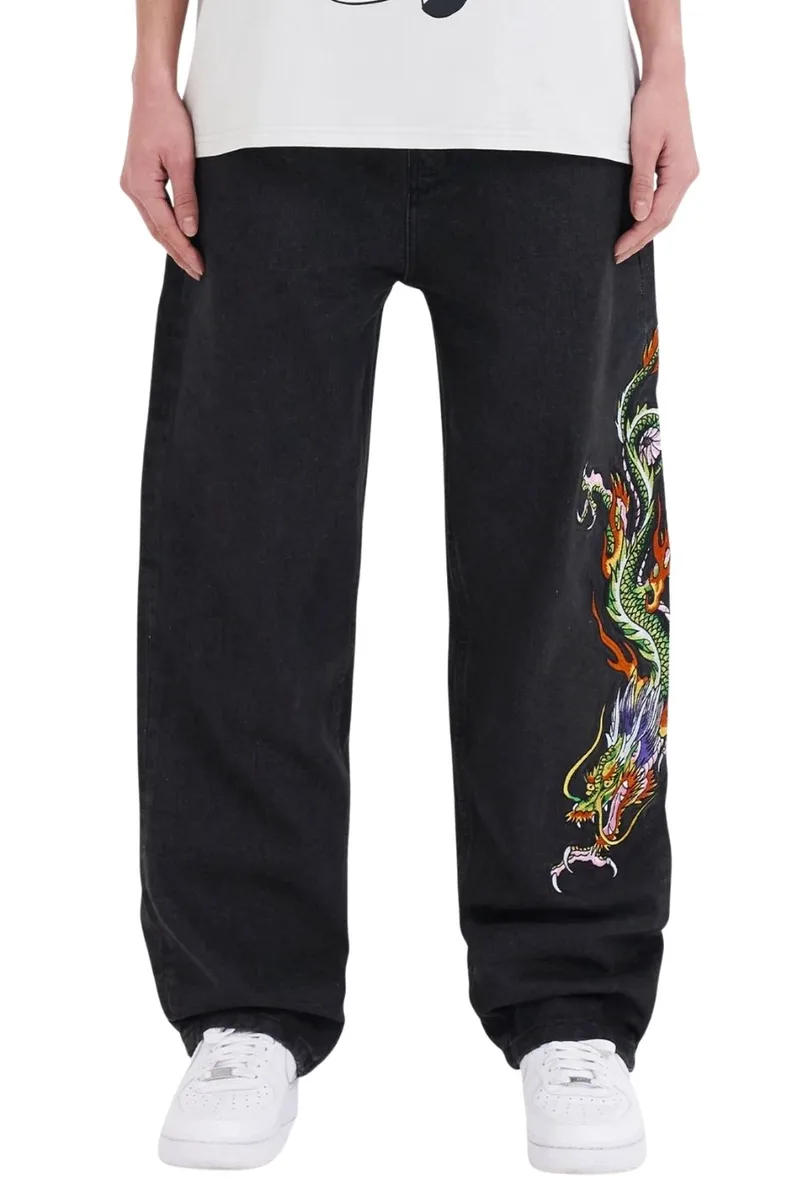 Ed Hardy Men\'s Crawling Dragon Jeans - Μαύρο-ED2715-BLACK