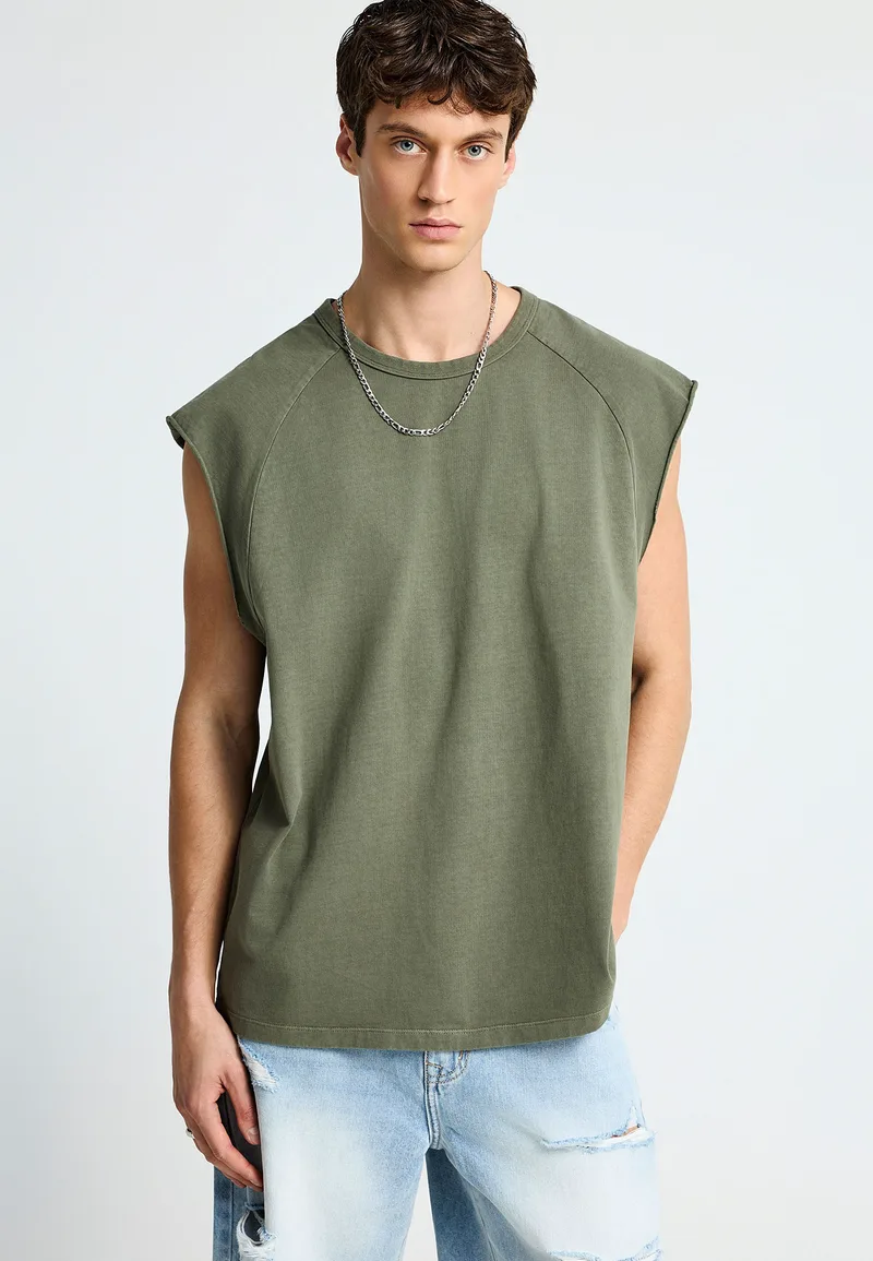Ανδρικό βαμβακερό oversized αμάνικο t-shirt