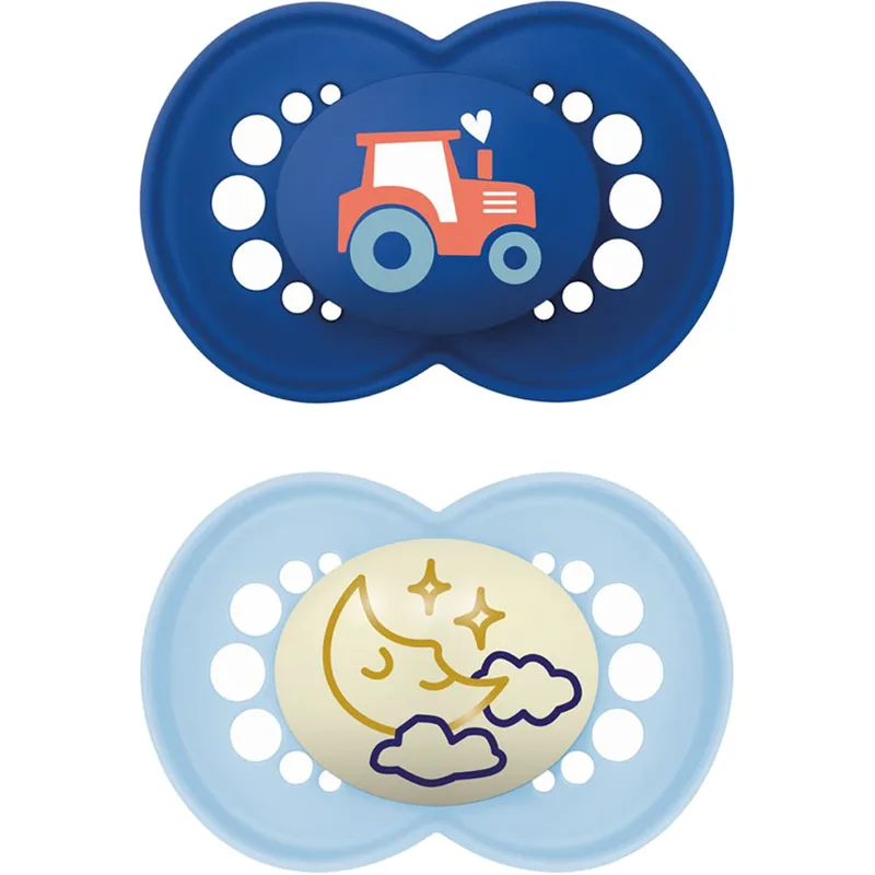 Mam Day & Night Silicone Soother 6-16m Ορθοδοντική Πιπίλα Σιλικόνης που Λάμπει στο Σκοτάδι με Θήκη Μεταφοράς, 2 Τεμάχια Κωδ 174SBc -Σκούρο Μπλε / Γαλάζιο
