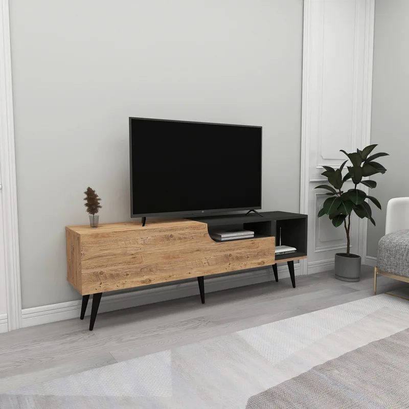 Έπιπλο Τηλεόρασης Alba - Atlantic Pine, Anthracite 550Arn2962 (150x49,6x29,6 cm)