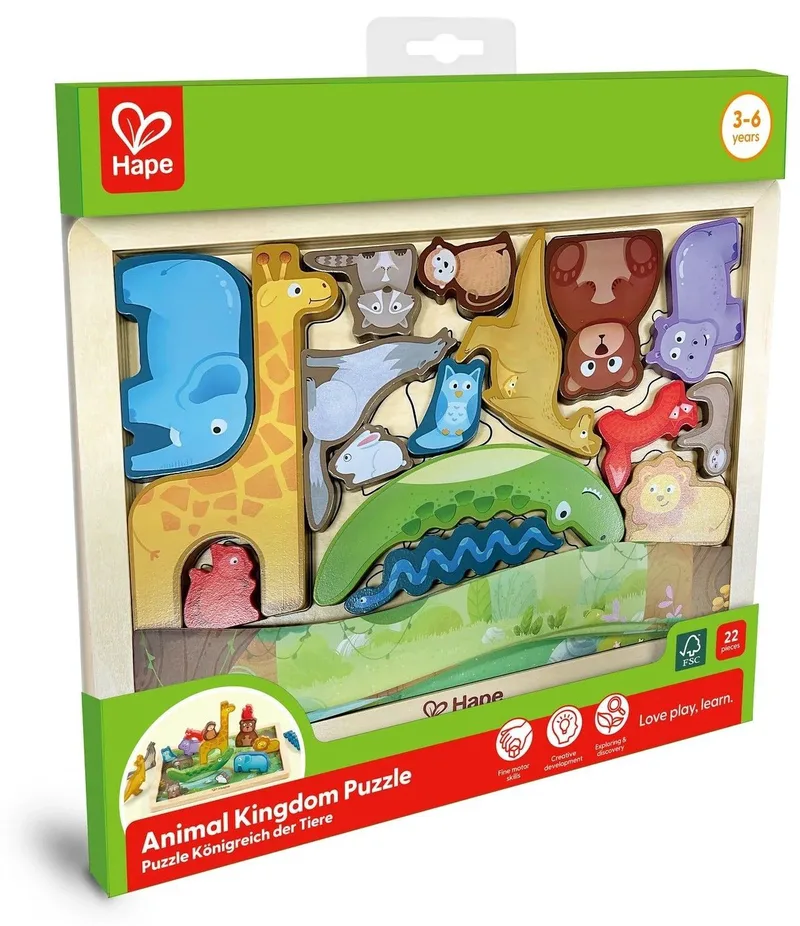 Επιτραπέζιο παιχνίδι Ξύλινο Hape - Animal Kingdom Puzzle (E1656)