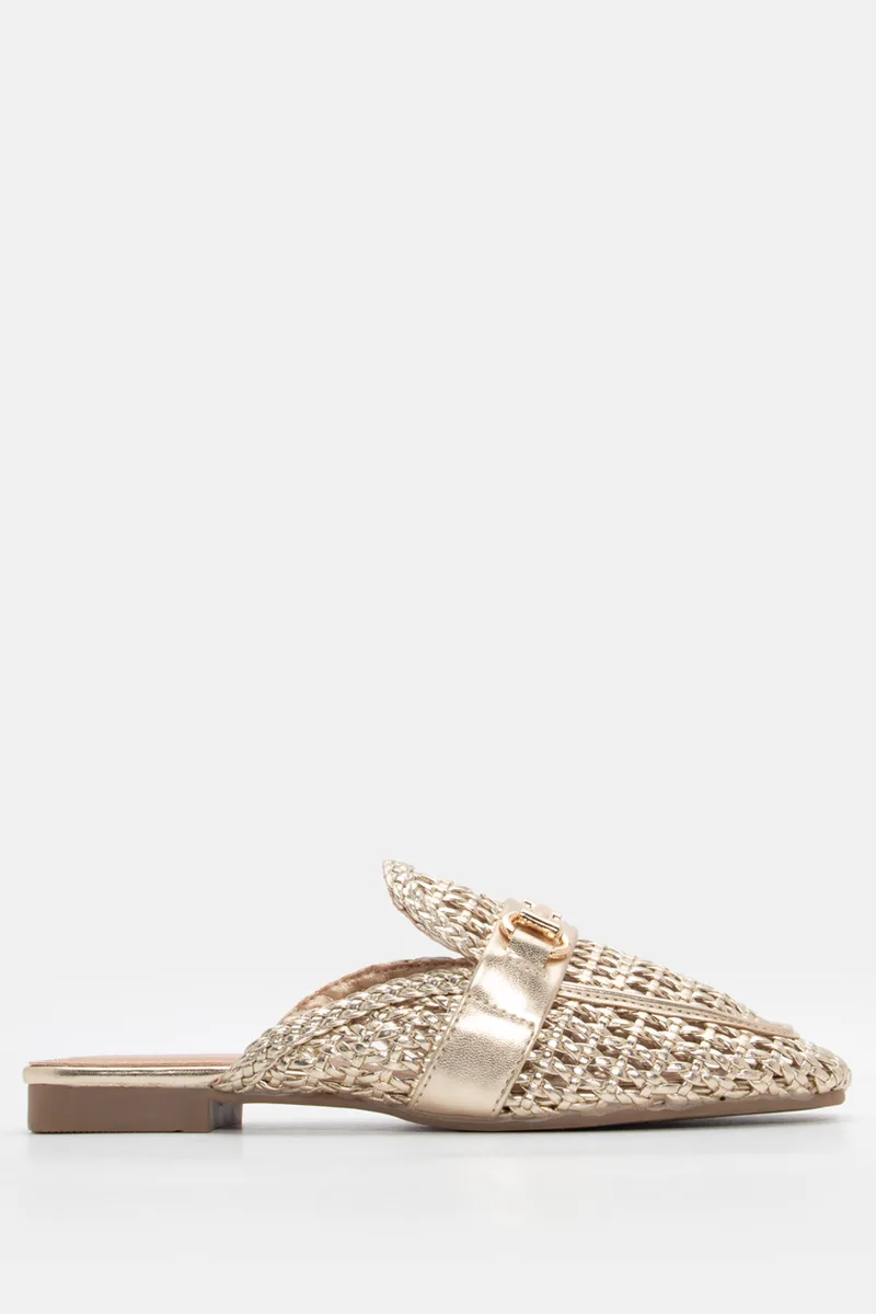 Mules Loafers με Πλεκτό Σχέδιο - Χρυσό