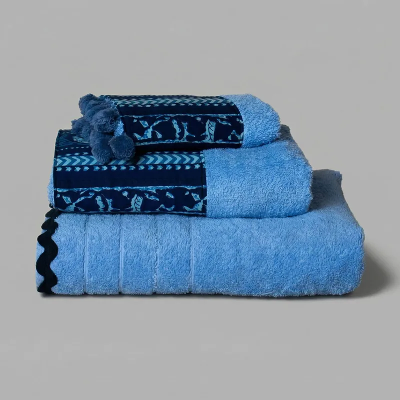 Πετσέτες Μπάνιου (Σετ 3τμχ) White Fabric Keiko Blue 600gsm