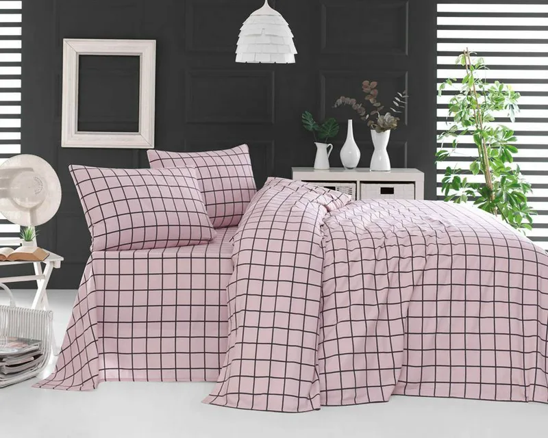 ΣΕΤ ΣΕΝΤΟΝΙΑ ΥΠΕΡΔΙΠΛΑ RYTHMOS ΦΑΝΕΛΕΝΙΑ SQUARES ΡΟΖ 230X260CM