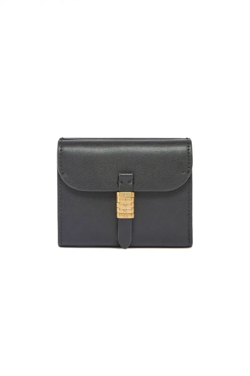 PINKO ΠΟΡΤΟΦΟΛΙ SADDLE WALLET VITELLO MORBIDO ΜΑΥΡΟ