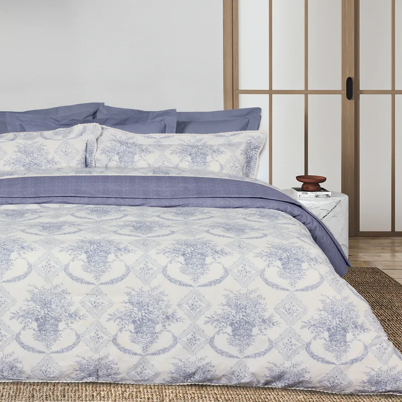 Σετ Σεντόνια Βαμβακοσατέν King 250x270εκ. Prestige 1696 Blue-Ecru Das Home (Ύφασμα: Βαμβακοσατέν, Τύπος κατωσέντονου: Χωρίς Λάστιχο, Χρώμα: Μπλε, Μέγεθος: King Size) - Das Home - 502105201696