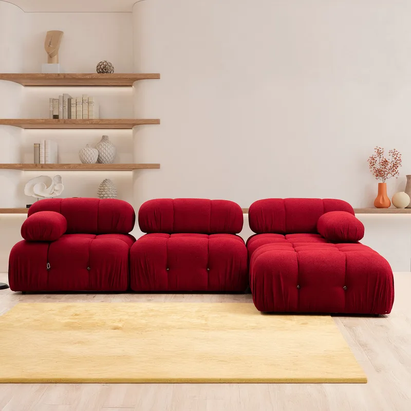 Γωνιακός Καναπές Bubble Corner ( L1-O1-1R -Puf) - Red 560Are1615 (95x75x65)