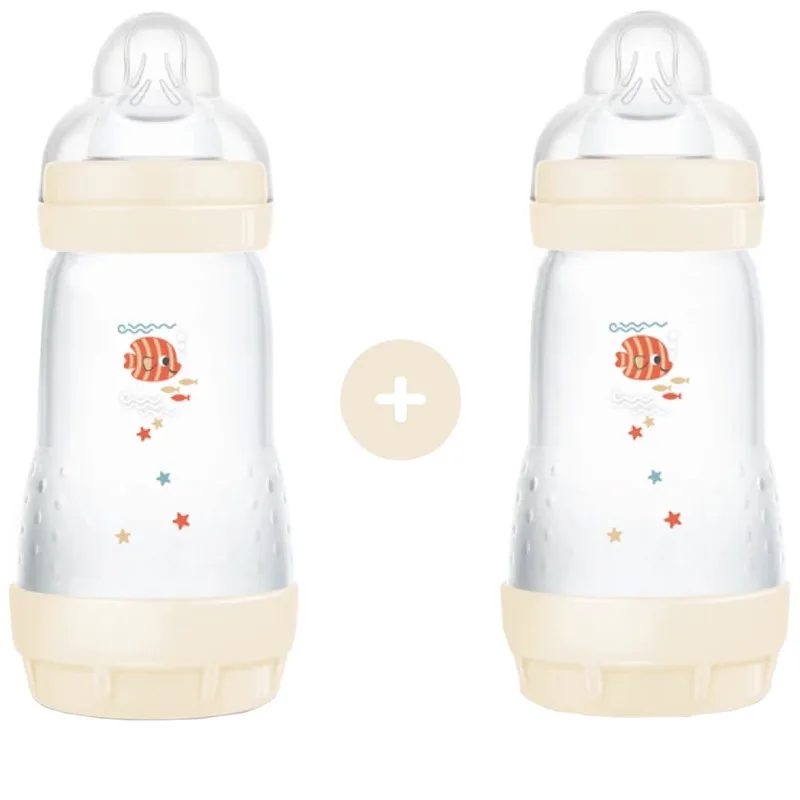 Mam Promo Easy Start Anti-Colic Plastic Bootle 2m+, Κωδ 355SUc Μπιμπερό Πολυπροπυλενίου με Θηλή Σιλικόνης Μεσαίας Ροής & Σύστημα Κατά των Κολικών 2x260ml - Σομόν