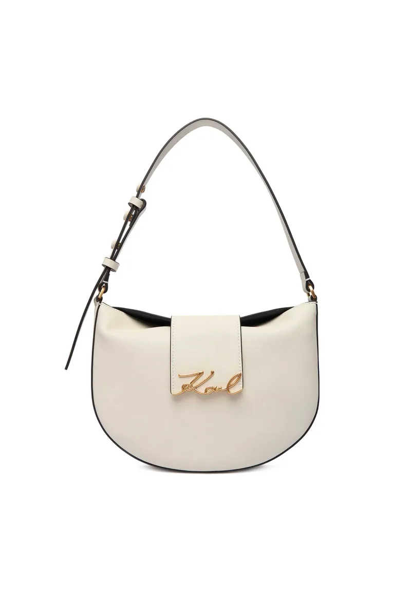 Karl Lagerfeld γυναικεία δερμάτινη τσάντα hobo "Signature Halfmoon" - B1W30059 Λευκό