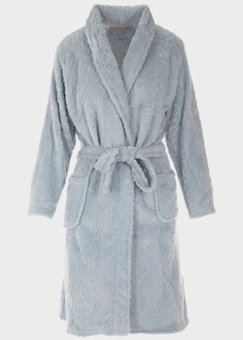 Γυναικεία ρόμπα fleece μονόχρωμη ανάγλυφες καρδιές BABY BLUE