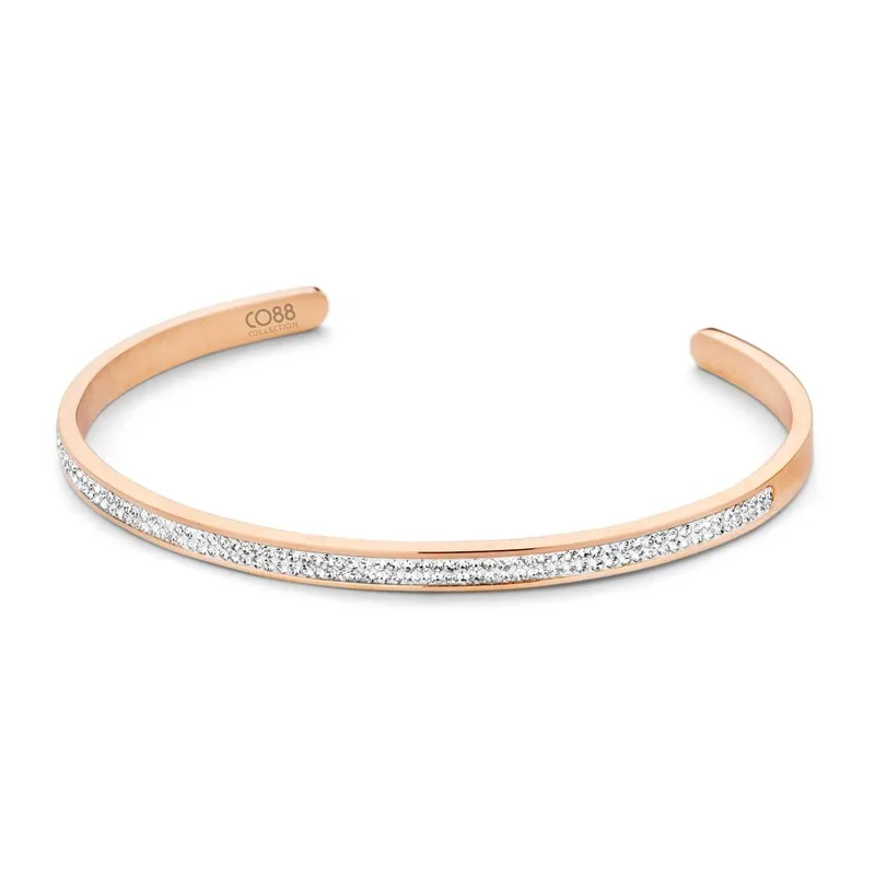 Steel Bracelet Open Bagle with White Crystals, Brand CO88 - 8CB-90173