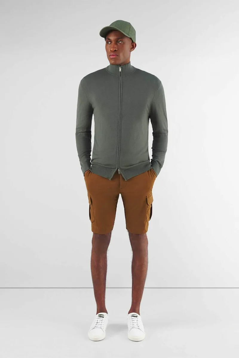 Profuomo ανδρική πλεκτή ζακέτα με ψηλό λαιμό Slim Fit - PPVJ10015A Πράσινο Σκούρο