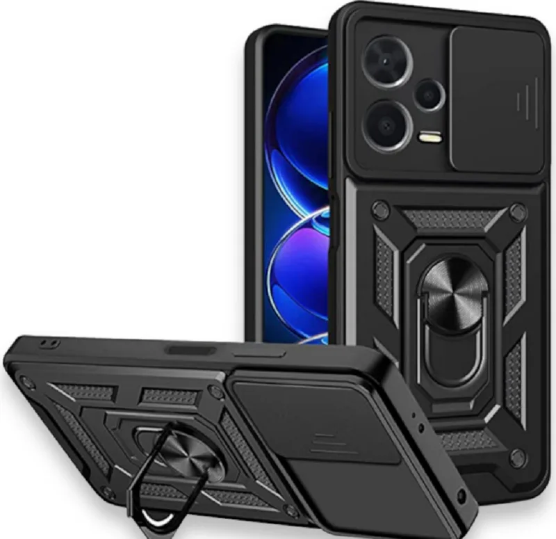 Bodycell Armor Slide - Ανθεκτική Θήκη Xiaomi Redmi Note 12 Pro Plus με Κάλυμμα για την Κάμερα & Μεταλλικό Ring Holder - Black (5206015020537)