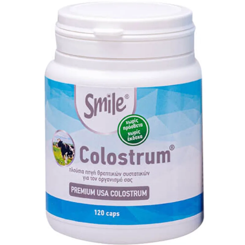 Smile Colostrum 350mg Συμπλήρωμα Διατροφής από Συμπυκνωμένο Αγελαδινό Πρωτόγαλα Πλούσιο σε Αντισώματα & Πρωτεΐνες για την Ανοσορύθμιση & Ενίσχυση του Ανοσοποιητικού Συστήματος 120caps