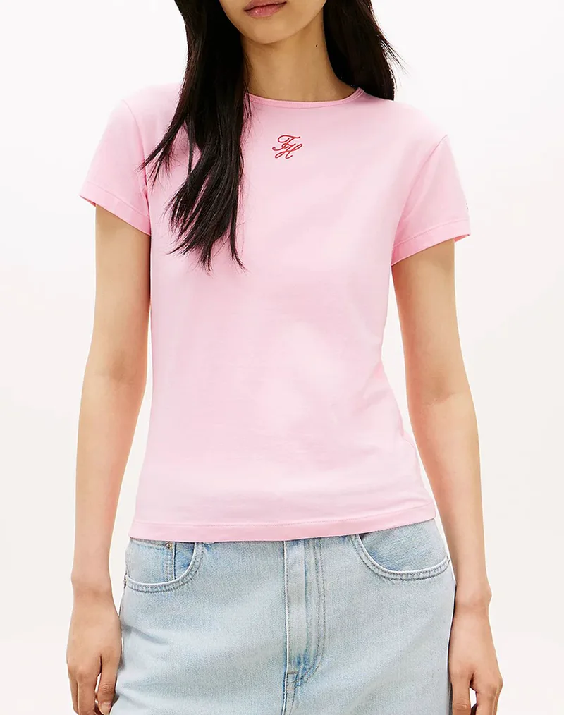 TOMMY HILFIGER TH SCRIPT SLIM SS TEE WW0WW48710-TOL Ροζ