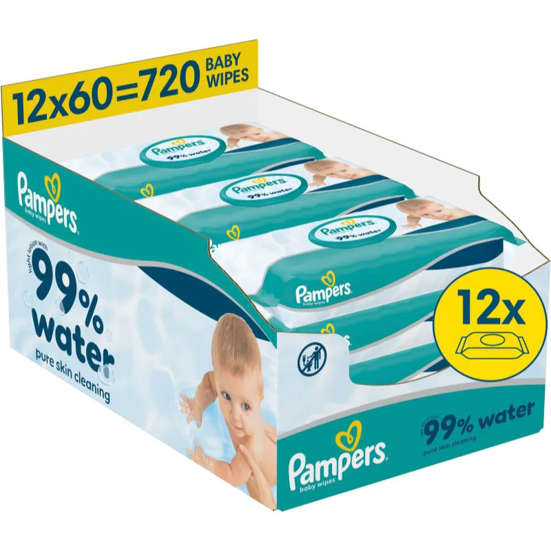 Pampers 99% Water Baby Wipes υγρά μαντηλάκια καθαρισμού για παιδιά 12x60 τμχ
