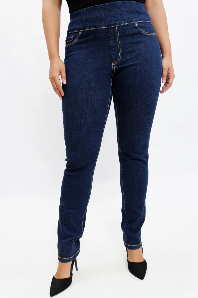 Jean παντελόνι με λάστιχο στην μπάσκα σε dark denim blue χρώμα
