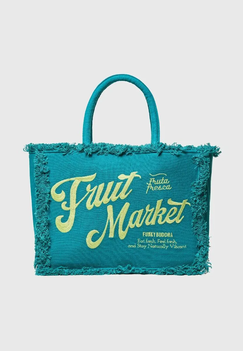 Funky Buddha Τσάντα Παραλίας Fruit Market με Κρόσια και Κέντημα FBL013-124-10 Πετρόλ