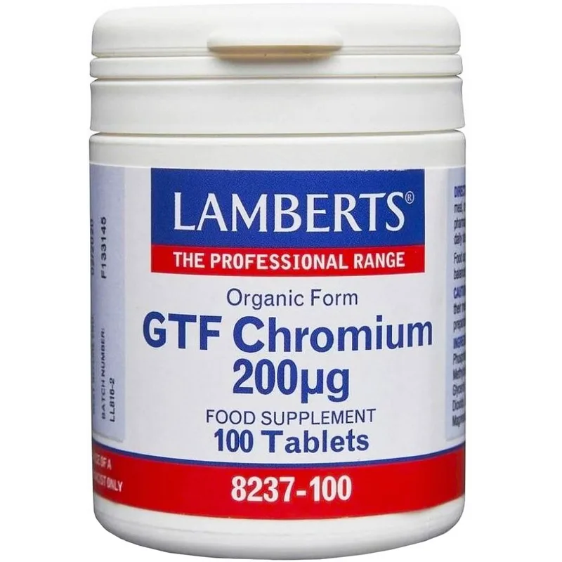 Lamberts GTF Chromium Συμπλήρωμα Διατροφής με Χρώμιο που Συμβάλει στη Σταθεροποίηση του Επιπέδου Γλυκόζης στο Αίμα 200μg, 100tabs