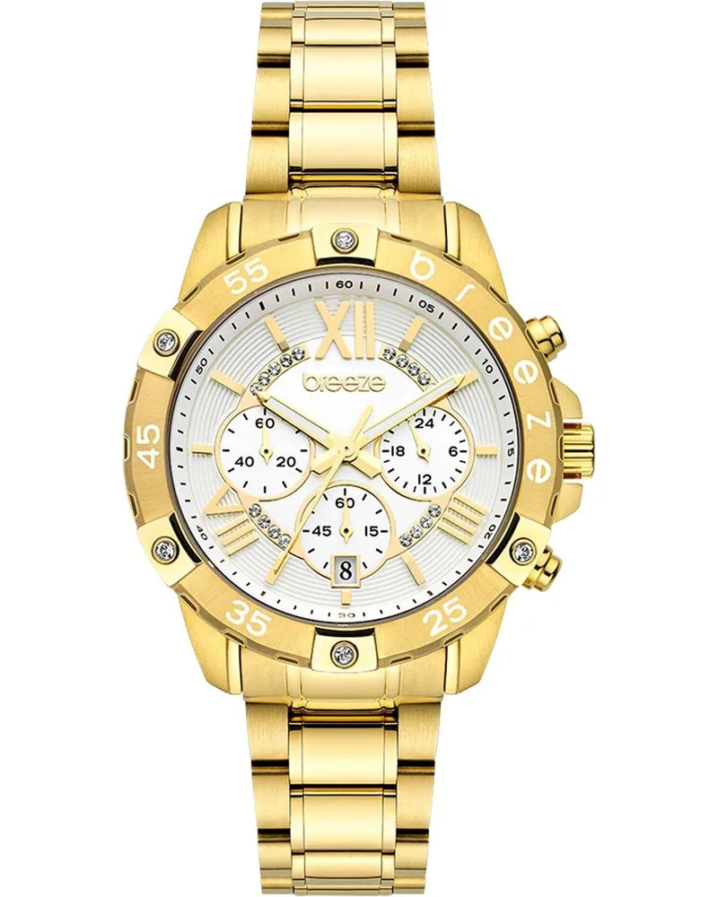 BREEZE Spectacolo Crystals Chronograph - 212441.1, Χρυσό case with Stainless Steel Bracelet