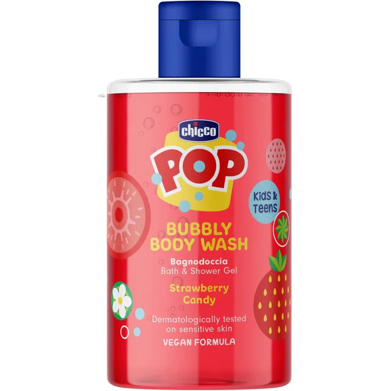 Chicco Pop Bubbly Body Wash τζελ για ντους και μπάνιο για παιδιά Strawberry Candy 300 ml