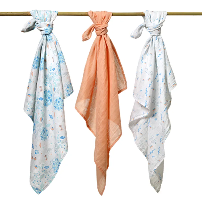 BabyOno: Leaves Βαμβακερές πάνες αγκαλιάς - μουσελίνες 70x70 cm (Σετ 3 τμχ)