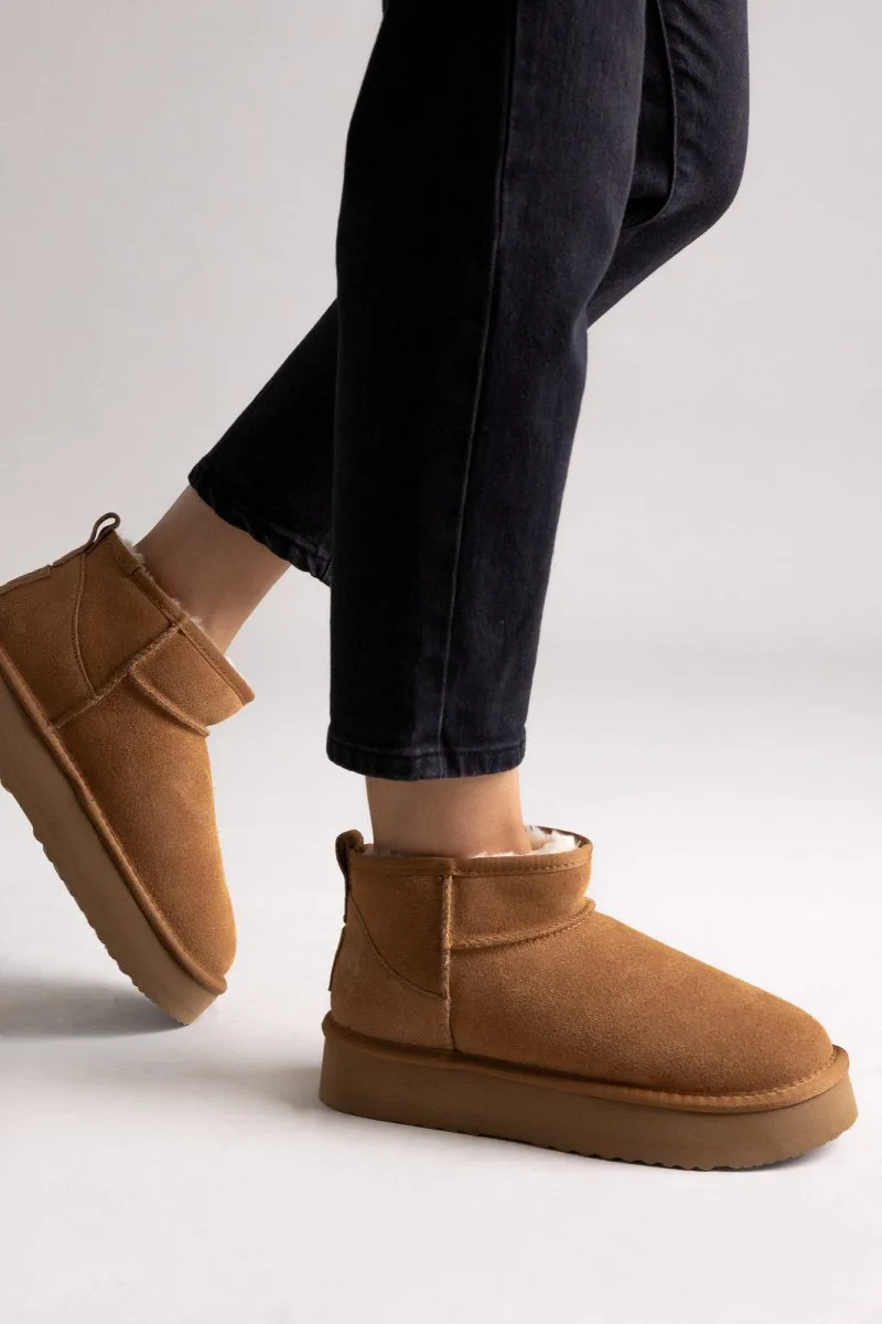 KELARA Suede Ankle Boots with Faux Fur - K41209 - Camel Suede