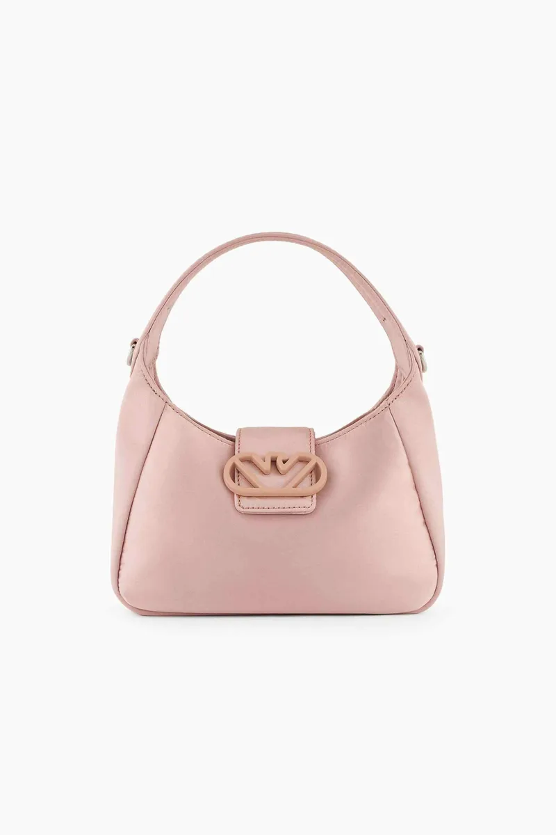 Emporio Armani γυναικεία mini τσάντα χειρός μονόχρωμη με σατέν όψη και ανάγλυφο έμβλημα - Y3E235YWR2V Nude