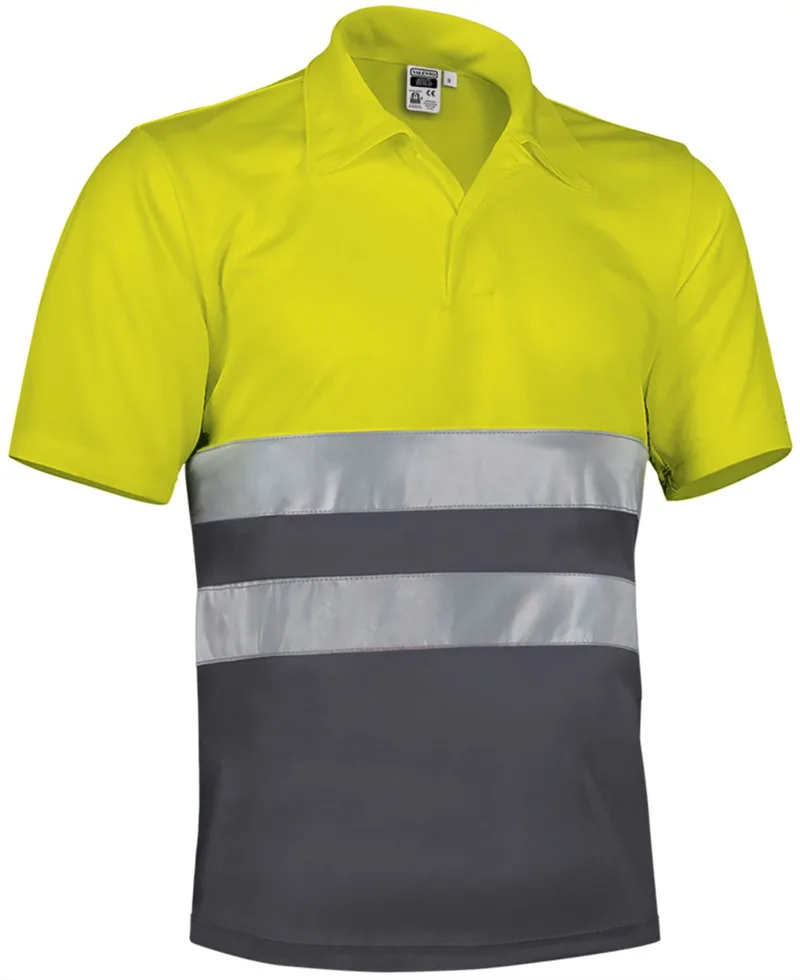Hi-Vis Κοντομάνικο Polo Shirt BUILD Valento POVABUIAG Fluo Yellow-Charcoal Grey