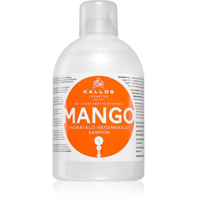 Kallos KJMN Professional Mango ενυδατικό σαμπουάν για ξηρά,κατεσραμμένα και χημικά επεξεργαζμένα μαλλιά 1000 ml