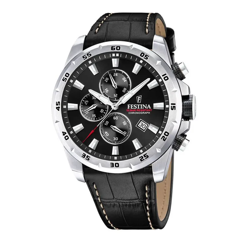 FESTINA Timeless Chronograph Black Leather Strap F20692/4