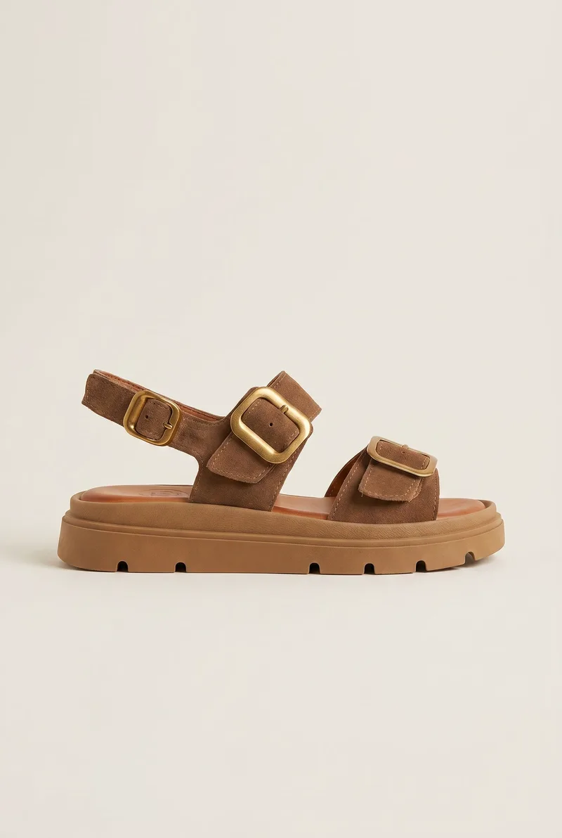 TFP Flatform Sandals Buckle Detail - 1556 - Taupe Σουέτ