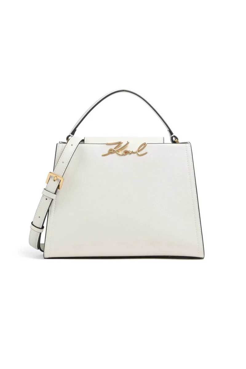 Karl Lagerfeld γυναικεία δερμάτινη τσάντα χειρός "Signature Medium" - B1W30058 Λευκό