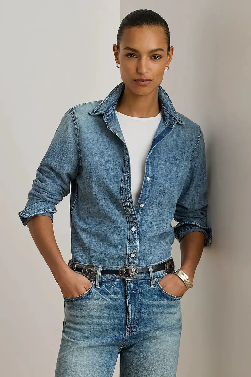 Lauren Ralph Lauren Βαμβακερό τζιν πουκάμισο Lauren Ralph Lauren