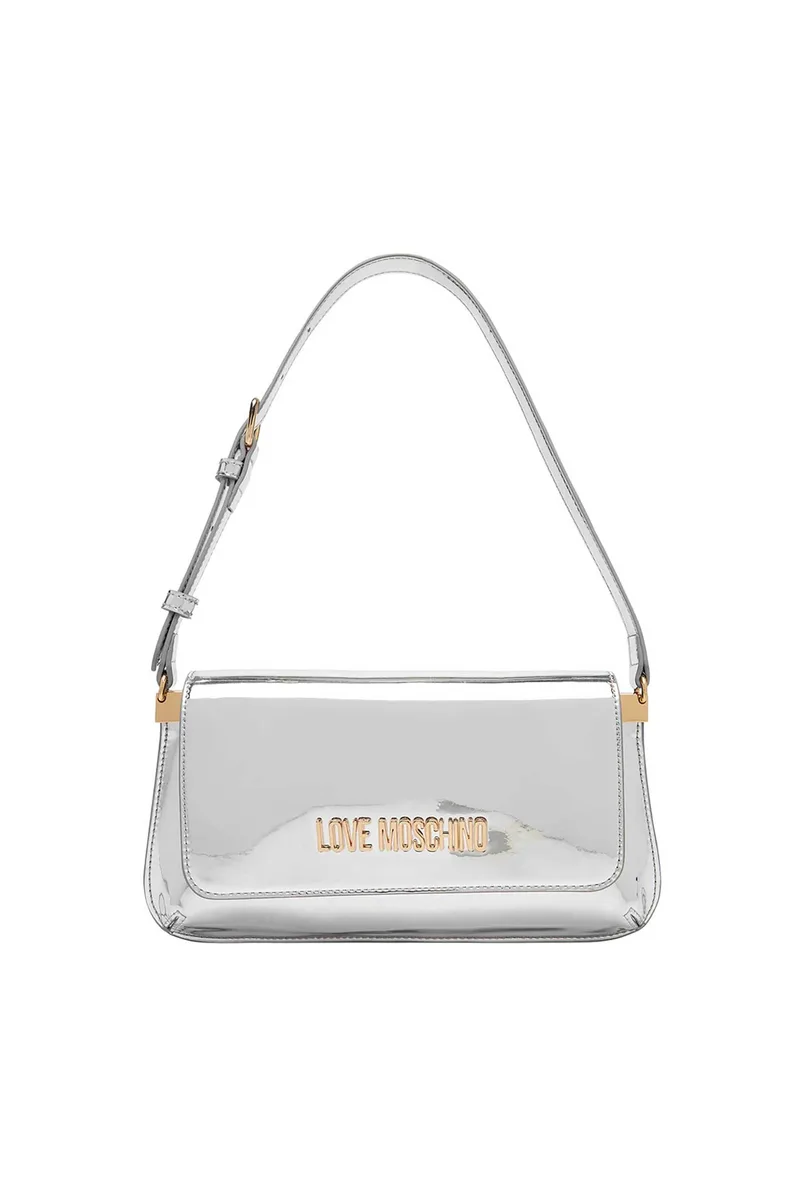 Love Moschino γυναικεία τσάντα ώμου με γυαλιστερή όψη - JC4058PP1OLP0 Ασημί