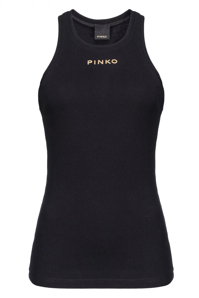PINKO TANK TOP DISTINTO CANOTTIERA LOGO ΜΑΥΡΟ
