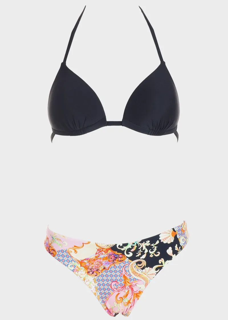 Bikini τριγωνάκι push up slip all print. Kαλύπτει B Cup ΜΑΥΡΟ