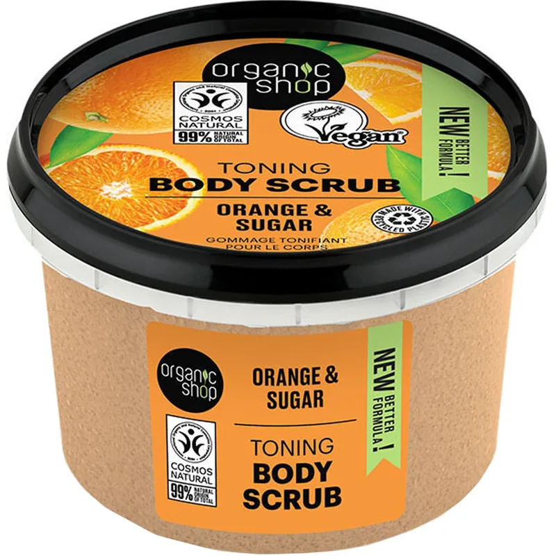 Organic Shop Πορτοκαλί & Sugar Toning Body Scrub Τονωτικό Απολεπιστικό Σώματος με Πορτοκάλι & Ζάχαρη για Ομαλή & Απαλή Επιδερμίδα 250ml