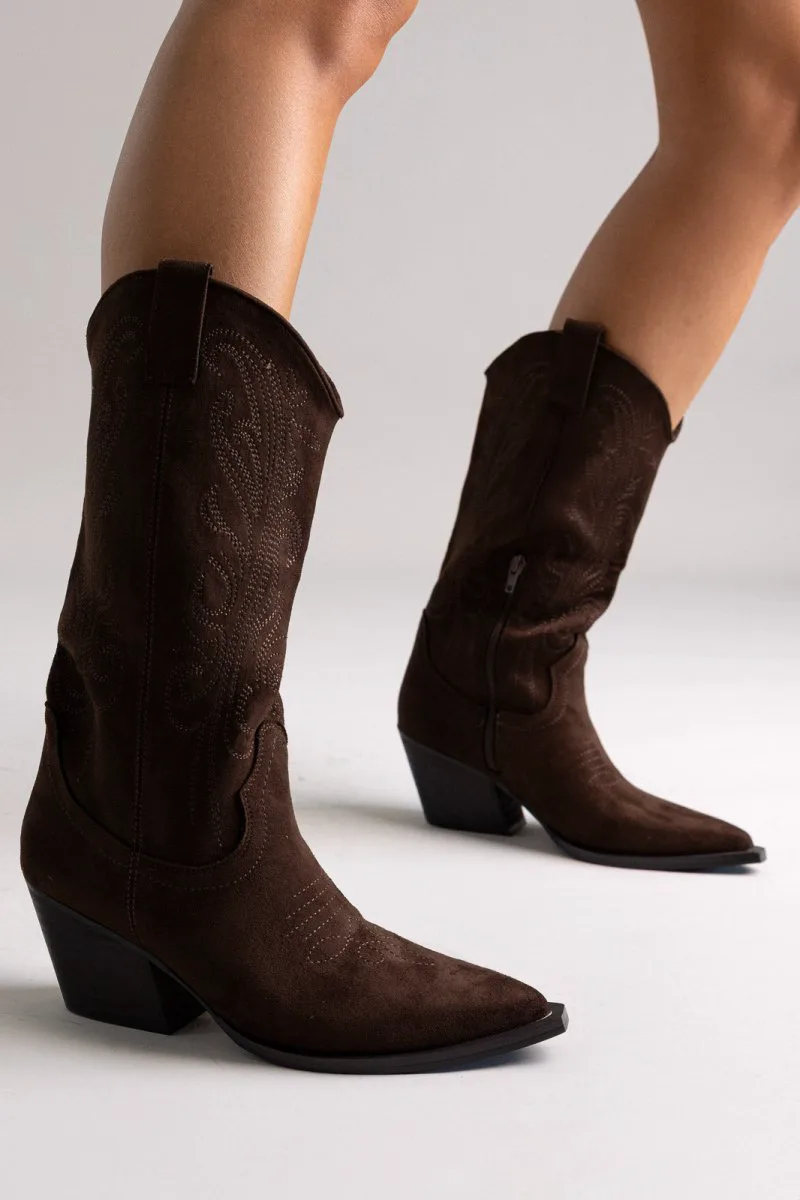 CORINA Cowboy Boots Mid Calf - M5810 - Brown Suede