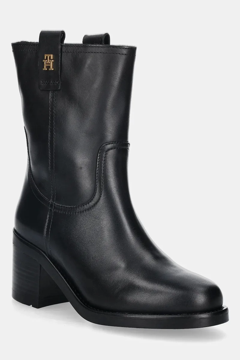 Δερμάτινες μπότες Tommy Hilfiger RIDING LTHR MID BOOT BLOCK HEEL
