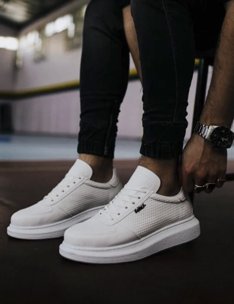 Ανδρικά λευκά Sneakers δερματίνη ανάγλυφο σχέδιο 0422020W