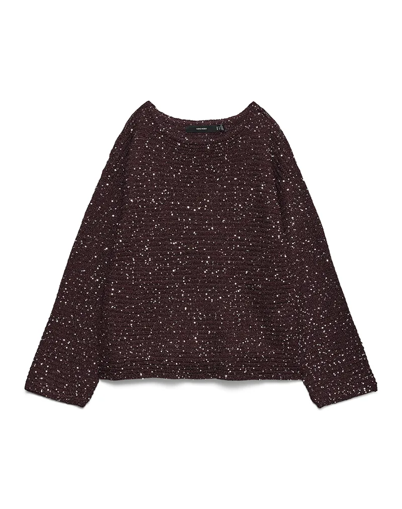 VERO MODA VMLEILANI STITCH LS BOATNECK PULLOVER 10336582-WinetastingW.SILVERSEQ DarkRed