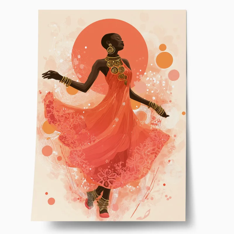 Poster AFROCENTRIC WOMAN IN CORAL DRESS