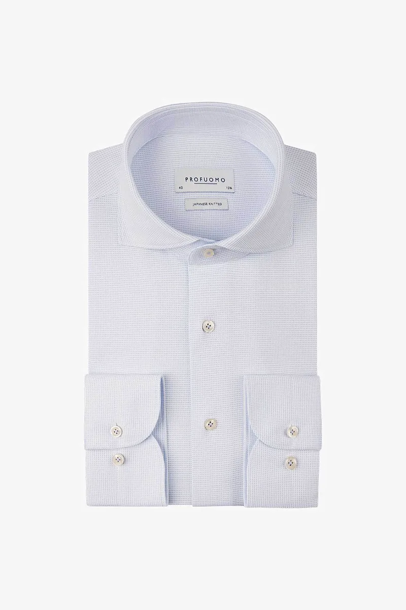 Profuomo ανδρικό μονόχρωμο πουκάμισο Japanese knitted Slim Fit - PPVH10048A Μπλε Ανοιχτό