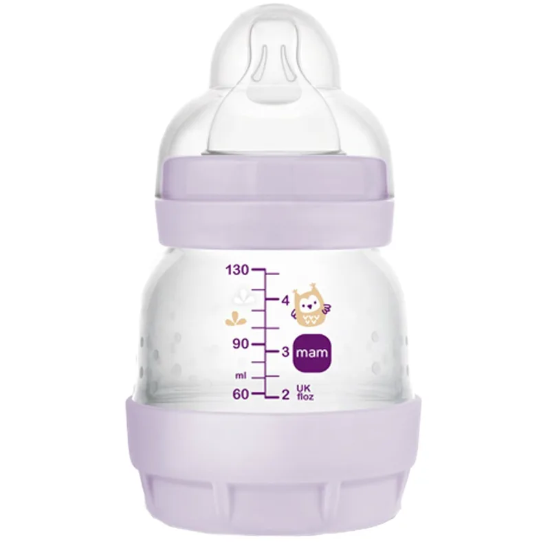 Mam Easy Start Anti-Colic Plastic Bootle 0m+, Κωδ 353SGc Μπιμπερό Πολυπροπυλενίου με Θηλή Σιλικόνης Αργής Ροής & Σύστημα Κατά των Κολικών 130ml - Μωβ