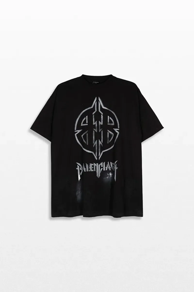BALENCIAGA Ανδρικό Μαύρο Metal BB Stencil Cotton T-Shirt