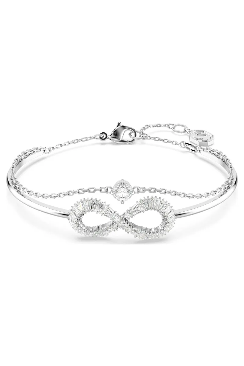 Swarovski γυναικείο άκαμπτο βραχιόλι άπειρο, λευκό, επιμετάλλωση ροδίου "Hyperbola" - 5684049