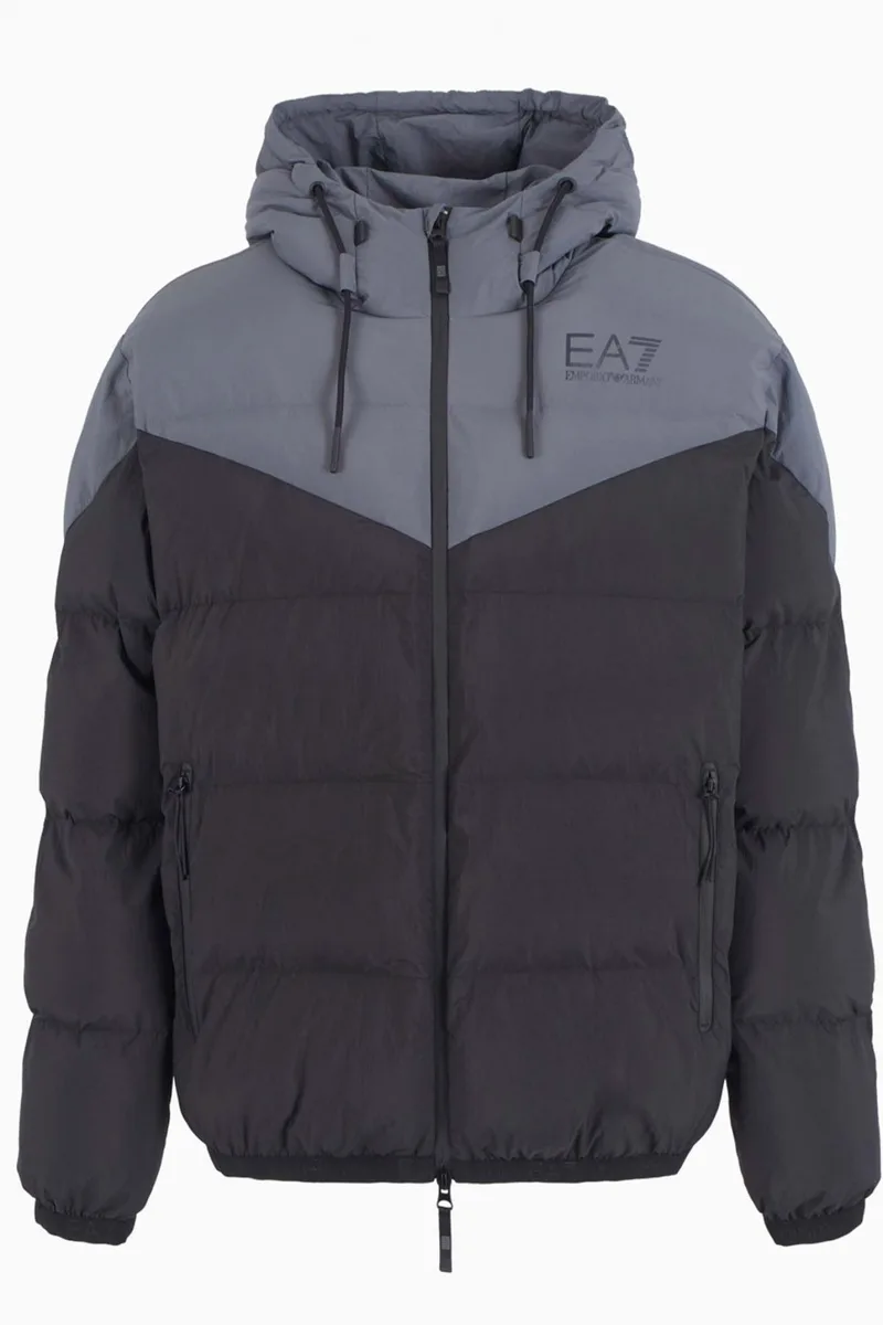 ARMANI 7 ΜΠΟΥΦΑΝ ΦΟΥΣΚΩΤΟ HOODIE LOGO ΜΑΥΡΟ-ΓΚΡΙ