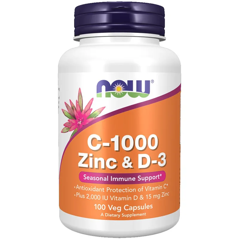 Now Foods C-1000, Zinc & D-3 Συμπλήρωμα Διατροφής με Βιταμίνη C, Ψευδάργυρο & D3 για την Εποχική Υποστήριξη του Ανοσοποιητικού Συστήματος & Αντιοξειδωτική Προστασία 100veg.caps